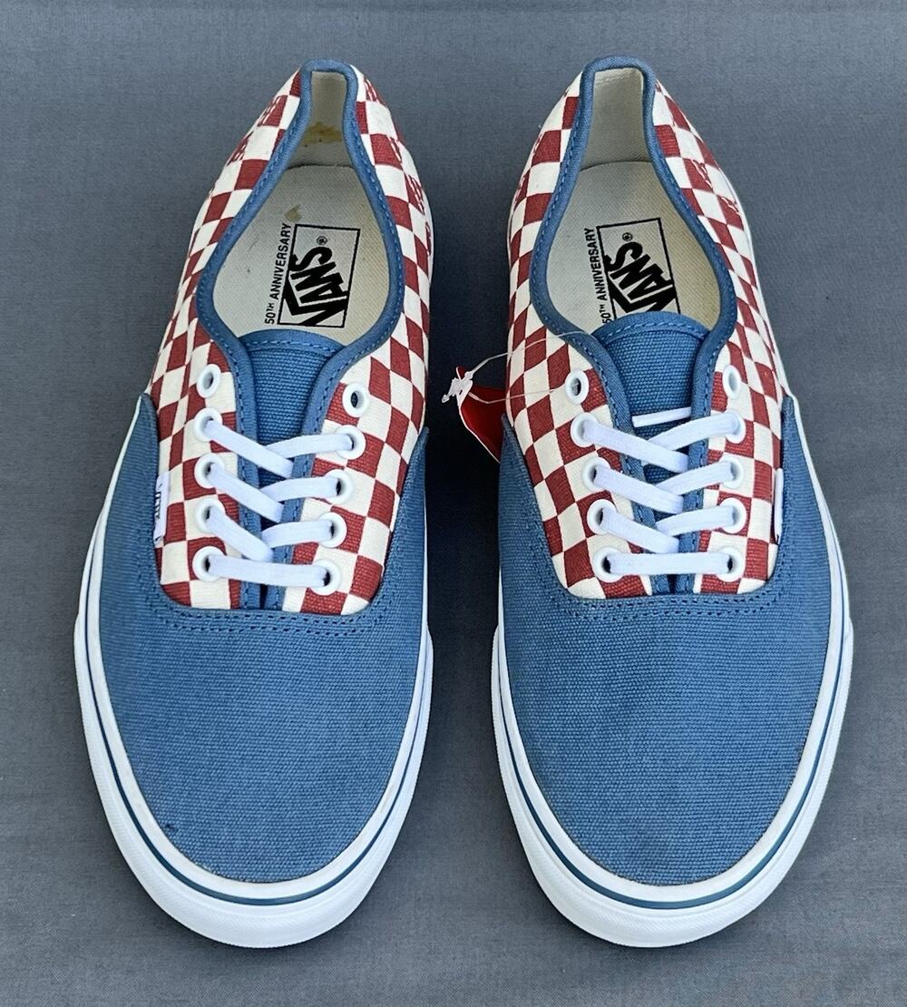 Vans 50th Anniversary Authentic Checkerboard Sneaker Blue & Red New